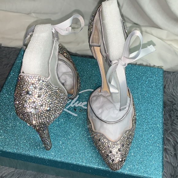 NEW!! Blue by Betsey Johnson SB Iris Silver Rhinestone Heels 8.5 - Picture 16 of 16